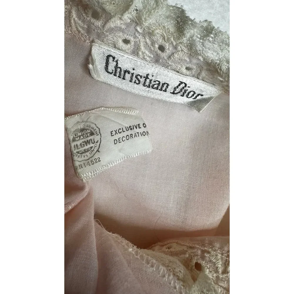 1960s Christian Dior Baby Pink Lace Trim Nightgown Embroidered size medium